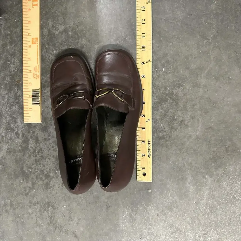 Danelle Brown Leather Horsebit Loafer Block Heel Pumps Size 7.5M